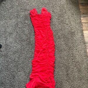 Red Ruched Maxi Dress